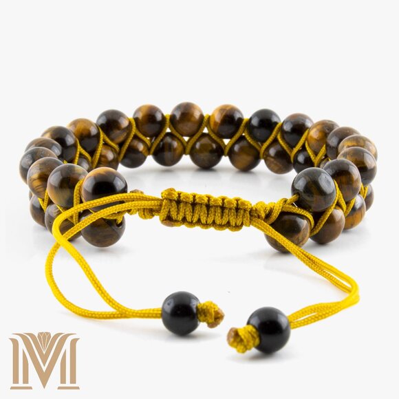 Adjustable Two-Layer Natural Tiger Eye Bracelet - Picture 3 of 6